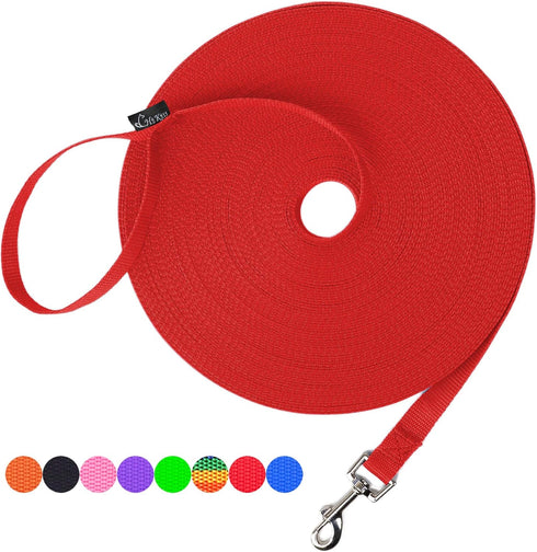 Hi Kiss Dog/Puppy Obedience Recall Training Agility Lead - 15ft, 20ft, 30ft, 50ft, 100ft Training Leash (15 Feet, Red)