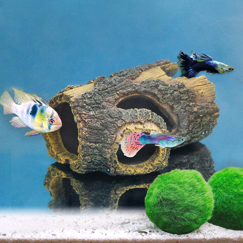 Uniclife Resin Hollow Tree Trunk Betta Log Aquarium Decoration, Fish House Cave Wood Decor for Small & Medium Tanks