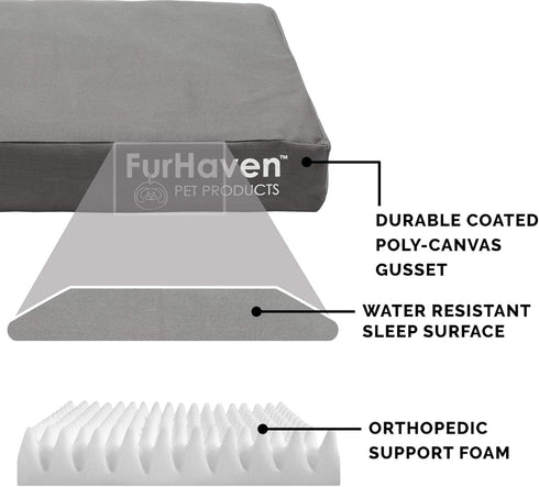 Furhaven Water-Resistant Orthopedic Dog Bed - For Large Dogs up to 95 lbs, Removable Washable Cover, Stone Gray,