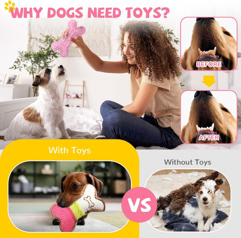 BAEJMJK 6 Pack Puppy Teething Toys, Pink Small Breed Chew Toys with Rope, Soft Rubber Set