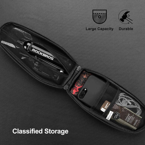ROCKBROS Top Tube Bike Bag - EVA Bicycle Pouch Storage Pack, Water Resistant Phone Bag for Mountain & Road Bike
