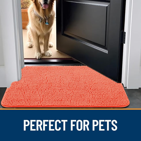 OLANLY Dog Door Mat for Muddy Paws, Absorbent Non-Slip Washable Mat, Quick Dry Chenille, 36x24, Coral