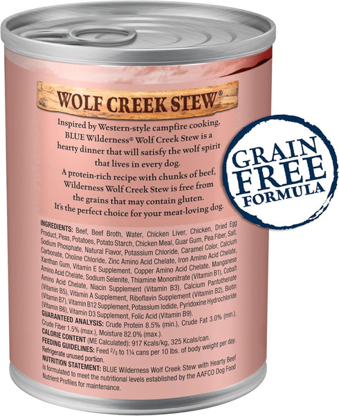 12.5-oz. (12 Count) Blue Buffalo Wilderness Wolf Creek Stew Wet Dog Food, High-Protein & Grain-Free, Made with Natural