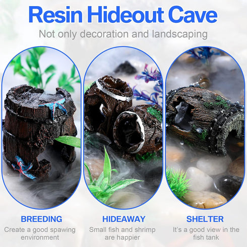 4 Pcs Fish Tank Decorations, Broken Barrel Aquarium Ornaments for Betta Hideout, Large Fish Tank or Small Shrimp