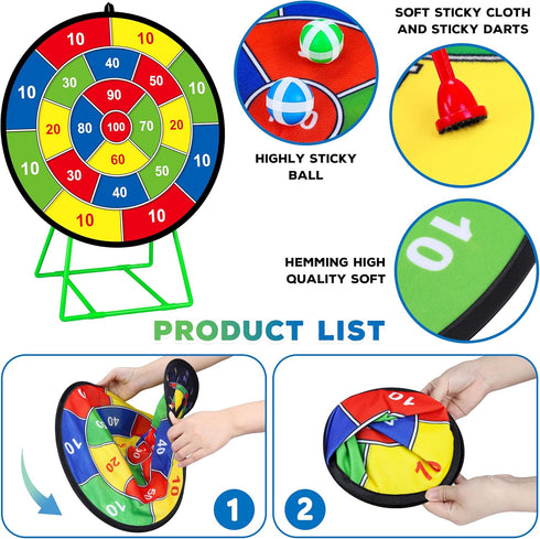 3 4 5 6 7 8 9 10 11 12 Large Dart Board for Kids, Kids Double-Sided Dart Board with Sticky Balls and Darts