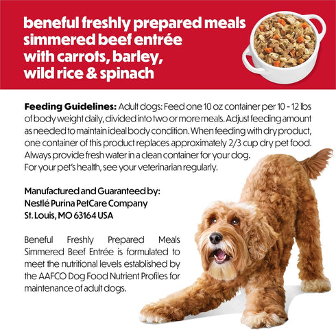 Simmered (Pack 8) 10 oz. Purina Beneful Dog Food Freshly Prepared Meals Beef Entree with Carrots, Barley, Wild Rice