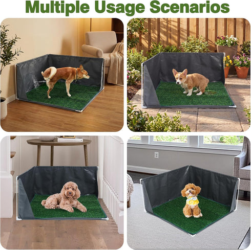 32" 32" 17" Hemmed x x Dog Litter Box with High Walls with Artificial Grass Edge, Portable Dog Potty Tray Large Puppy
