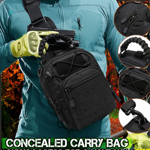 Tactical Sling Bag, Compact Concealed Carry Cut Molle Pistol Holster EDC Backpack (Black)