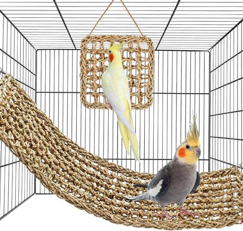SMICEM 2Pcs Natural Sea Grass Parrot Mat - Foraging Chew Wall Toy with