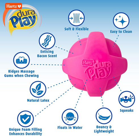 Hartz DuraPlay Ball Squeaky Latex Dog Toy, Medium 3 Pack