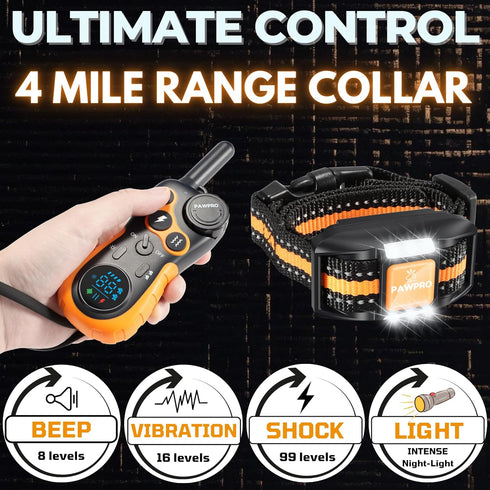 Dog Shock Collar with Remote, 4-Mile Range, 124 Training Levels, Waterproof Rechargeable, Beep Vibration Shock,