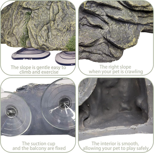 PINVNBY Turtle Basking Platform, Large Reptile Climbing Shale Resin Ledge with Suction Cups