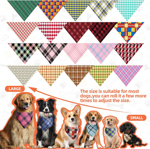 100 Summer PAWCHIE Pcs Dog Bandanas Bulk Pet Bibs Plaid Print Colorful Triangle Scarf Pet Bandanas Plaid Festival Style