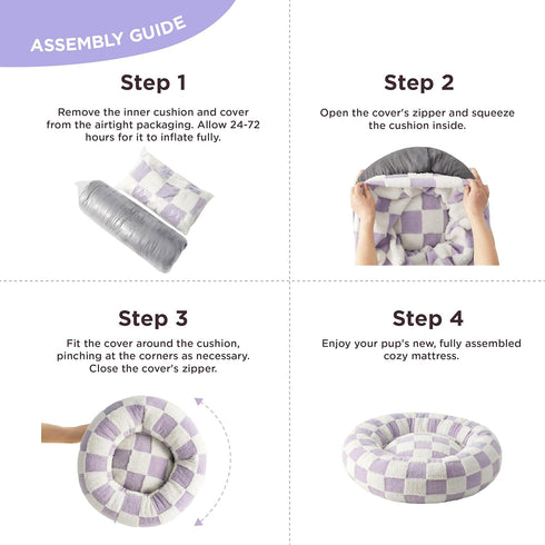 Lesure Donut Small Dog Bed, Round Cat Beds for Indoor Cats, 30 Inch, Purple, Calming Plush with Anti-Slip Bottom