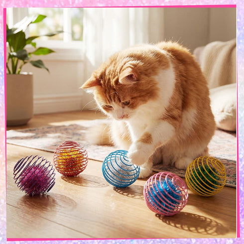 5 Jecery Pcs Cat Spring Toys Stretchable Rolling Balls Colorful Playful Coils Interactive Action Toy Caged Rats