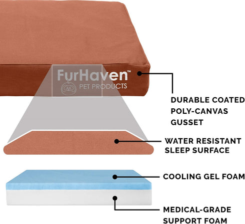 Furhaven Water-Resistant Cooling Gel Dog Bed - Medium/Small Dogs, Removable Washable Cover, Indoor/Outdoor, Chestnut