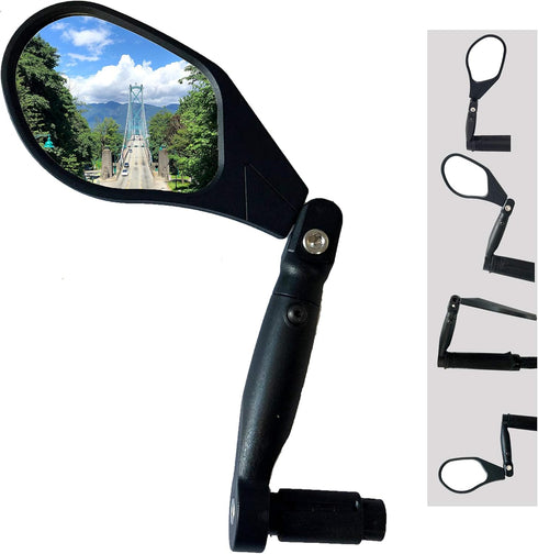 Hafny New Handlebar Bike Mirror - HD, Blast-Resistant Glass Lens, Left Side Bar End Fitting