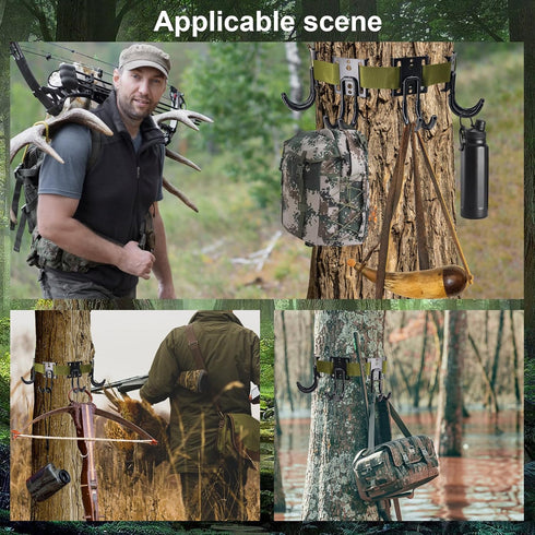 Tree Strap Gear Hanger for Hunting - Tree Stand Bow Hangers with 4 Tree Gear Hooks & Tie Down Straps