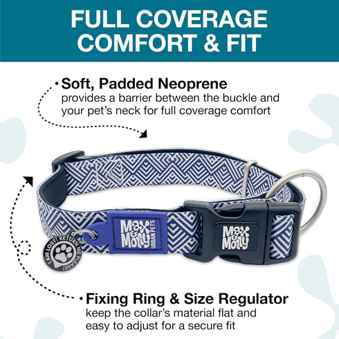 Max & Molly Classic 4 ft Blue Dog Leash - Strong, Padded, Waterproof - Stylish Patterns for Boy & Girl Dogs - Durable, Lightweight, Comfortable for Small Dogs - Mykonos Navy, Medium