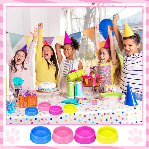24 Pcs Puppy Dogs Birthday Party Supplies, Reusable Pet Plastic Bowls for Dog Cat Birthday, Blue, Rose, Red, Yellow,