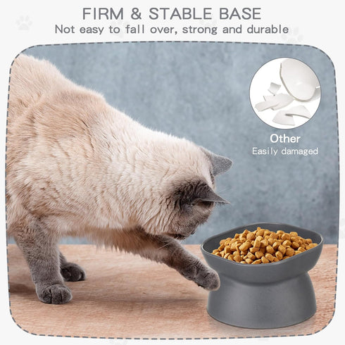 4 Pieces Plastic Tilted Elevated Cat Bowls, Raised Feeding Bowls for Flat Faced Cats, White and Grey
