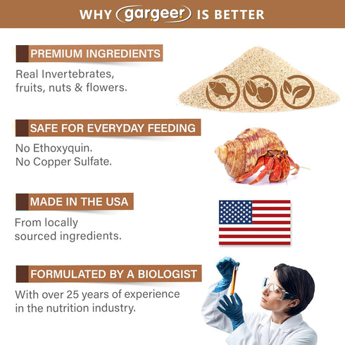 2oz Gargeer Hermit Crab Protein Treat. Non-GMO Premium Ingredients, to Meet All Protein and Support Strength