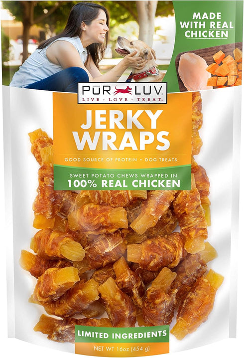 Dog Treats, Chicken & Sweet Potato Jerky Wraps, 16 Ounces, Made with Real Chicken, Rawhide Free