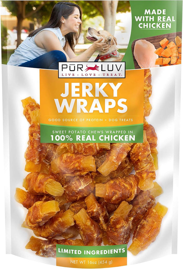 Dog Treats, Chicken & Sweet Potato Jerky Wraps, 16 Ounces, Made with Real Chicken, Rawhide Free
