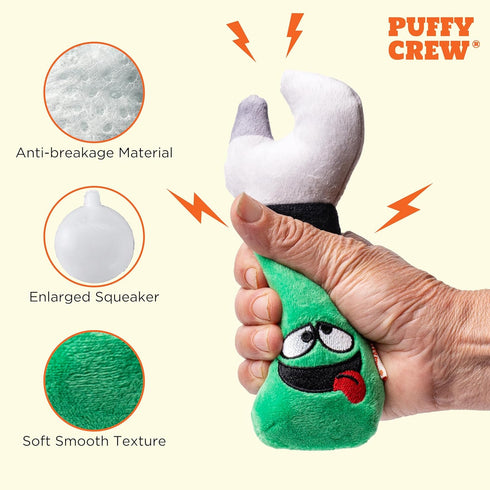 8", Squeaky Dog Plush Toy, Tools Bite_Stick Collection, for Small and Medium Dogs (Wrench, Small)