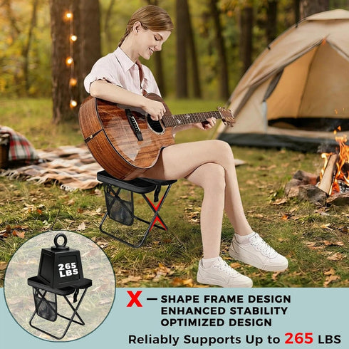 ABUUL 265Lbs, Portable Collapsible Stool - Folding Chair with Storage Pouch, Convertible Satchel for Hands-Free Carry