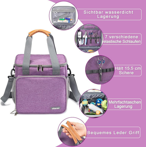 Pet Grooming Bag, Organizer Tote for Dog Grooming Supplies, Perfect for Pet Grooming Tool Kit (Purple)