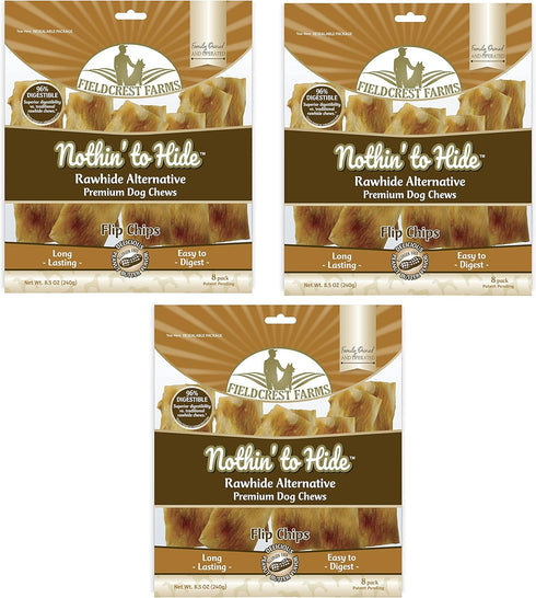 Fieldcrest Farms Nothin to Hide Flip Chips Dog Chews - All Natural Rawhide Alternative, Chicken, Beef or Peanut Butter
