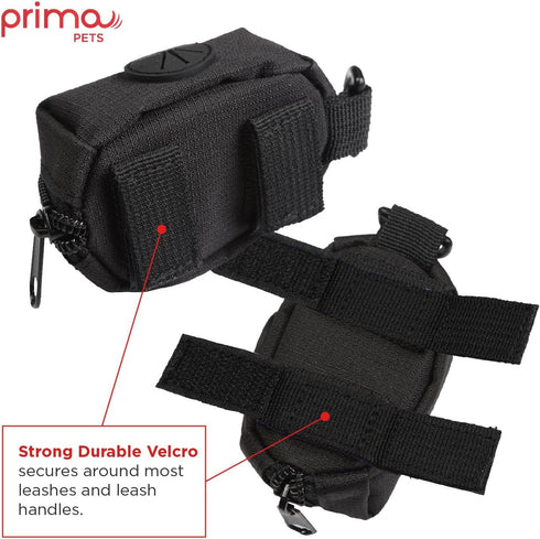 Dog Poop Bag Holder with Leash Attachment, Black - Includes 1 Roll of Poop Bags, Lightweight Fabric Dispenser
