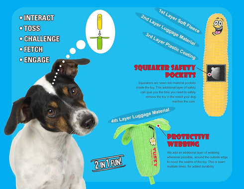 2-in-1 Pack #4) TUFFY - World's Tuffest Soft Dog Toy - Funny Food- Toy -Multiple Layers. Made Durable, Strong & Tough.