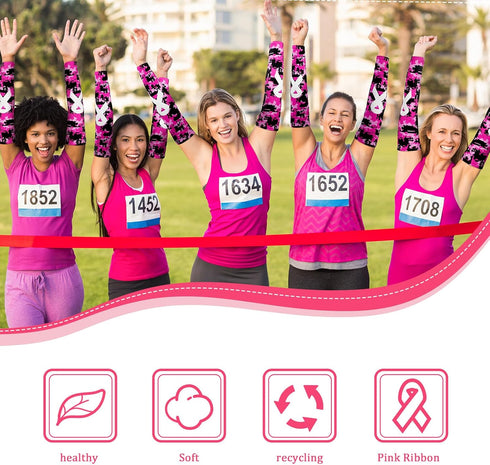 Leumoi 20 Pairs Breast Cancer Arm Sleeves - Pink Ribbon Compression UV Sleeves