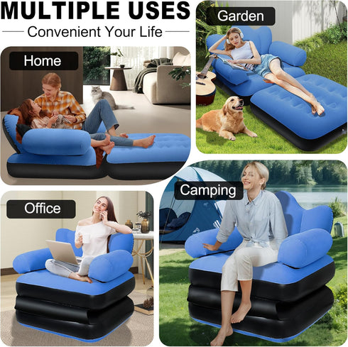 Camping-1pc SeaSlep Blow Up Pull Out Couch with Headboard,Inflatable Couch with Flocked Surface,Folding Inflatable