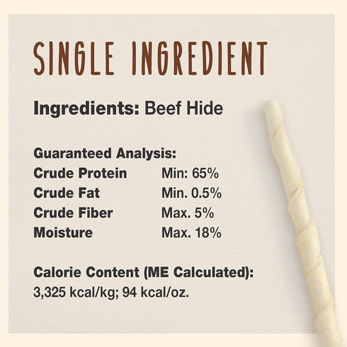 5 Inch (34 Count) Cadet Premium Grade Beef Hide for Dogs, Long Lasting Rawhide Twist Chew Sticks, Natural Dog Chews
