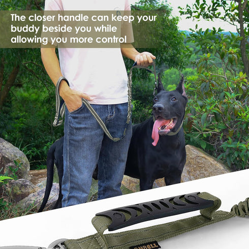 Tactical Dog Leash Heavy Duty - 4-6ft No Pull Bungee for Medium Large Dogs with Comfortable Padded Double Handle, Green