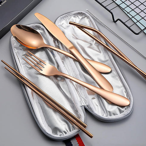 GIFZES Cutlery Storage Box, Travel Cutlery Pouch Felt Utensil Organizer Bag with Zipper for Fork Spoon Knife
