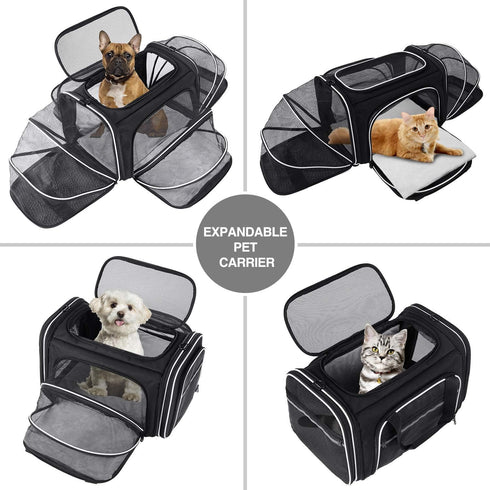 Expandable Pet Carrier with Mesh Pockets, Shoulder Strap, Washable Pads - Suitable for 2 Cats, Kittens, Puppies, Dogs