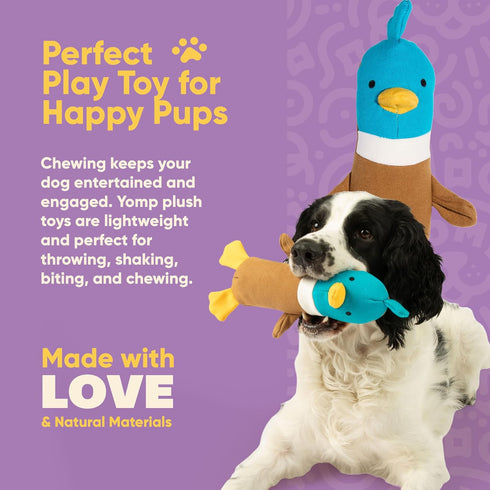 Yomp Plush Duck Dog Toy Durable Stuffed, No Squeaker Dog Toys with Natural Canvas and Crinkle Paper Interactive Stuffed