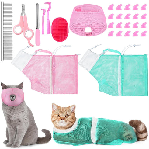 Kritkin 10 Pcs Cat Bathing Bag Set Pet Mesh Shower Bag Anti Bite