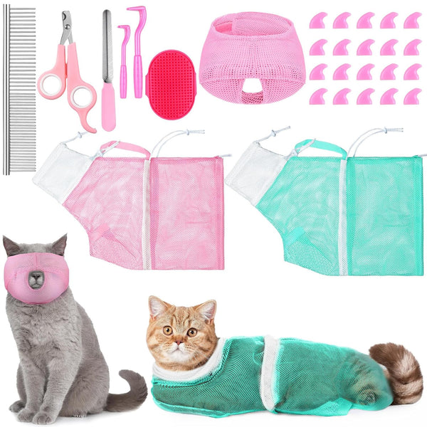 Kritkin 10 Pcs Cat Bathing Bag Set Pet Mesh Shower Bag Anti Bite
