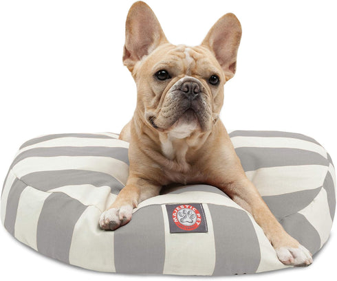 Majestic Pet Indoor Outdoor Round Pet Dog Bed, Vertical Stripe with Removable Washable Cover, Gray, Small