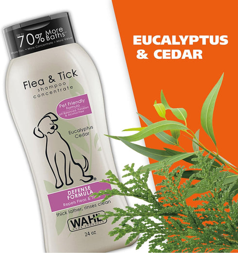 Wahl USA Flea & Tick Repelling Dog Shampoo, Defense Formula with Eucalyptus, Cedar & Rosemary, 24 Oz