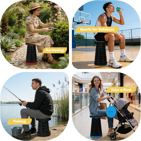 400lbs Camping Chairs,Camp Stool,Small Folding Stool,Upgraded Collapsible Stool,Portable Folding Stool,Retractable Seat