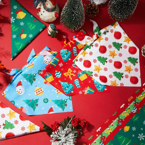 60 (25.6 17.7 17.7 Inch) Chunful Pcs Christmas Bandanas for Dogs Xmas Bandanas Bulk with Santa Snowflake Candy Cane