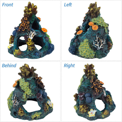 Uniclife Resin Coral Rock Mountain Cave, Fish Tank Decor Ornaments, Fish House for Betta Rest and Play