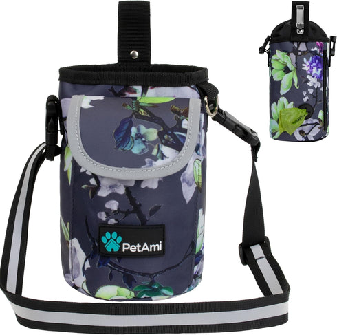 PetAmi Dog Treat Pouch, Large Training Treat Pouch with Pocket, Dog Trainer Essentials Supply Holder (Floral Grey)