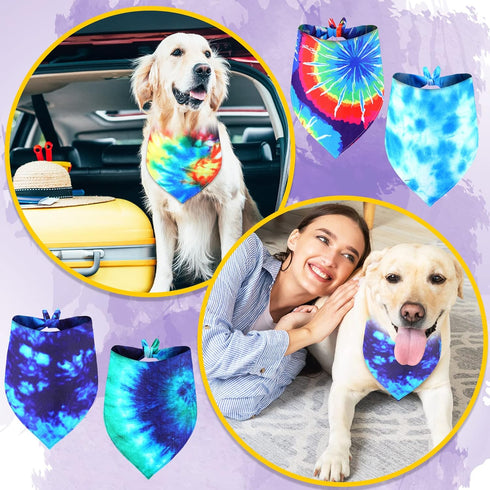 30 Pack Summer 30 Silkfly Spring Tie Dye Dog Bandanas, Bulk Dog Bandana for Dogs, Washable Rainbow Triangle Pet